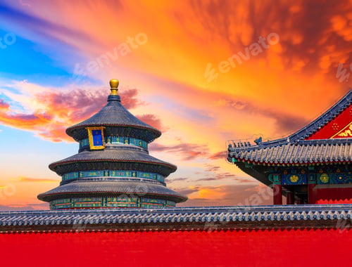 Preview: Temple Of Heaven Landscape At Sunset In Beijing,Chinese Cultural Symbols