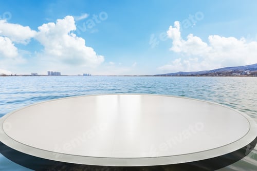 Preview: Empty Round Square Floor And Mountain Water Natural Landscape