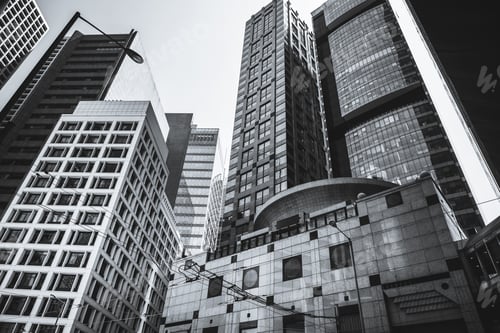 Preview: Hong Kong Commercial Building Close Up; Black And White Style