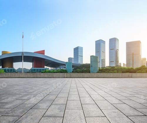Preview: Empty Square Floor And Modern City Skyline In Shenzhen,China
