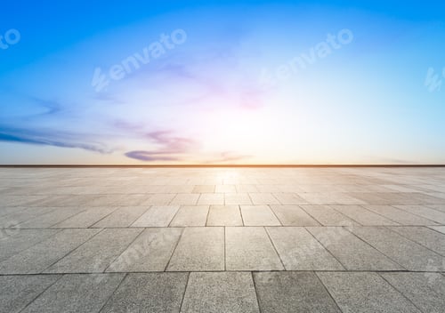 Preview: Empty Square Floor And Sky Clouds At Sunset