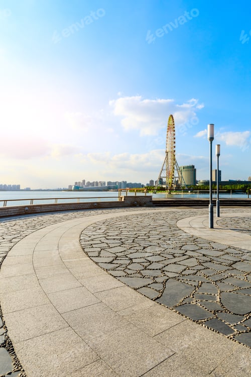 Preview: Empty Square Floor And Modern City Skyline With Buildings In Suzhou,China.