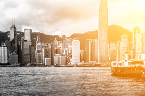 Preview: Hong Kong City View In B&W Color With Sunlight