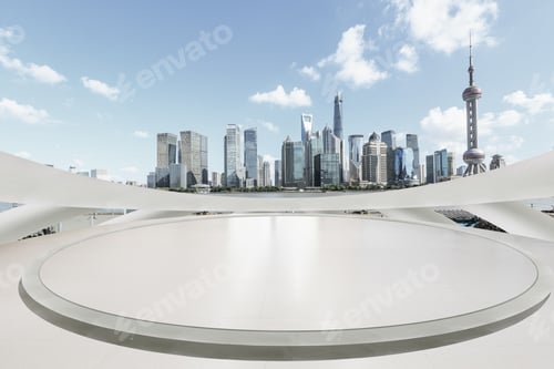 Preview: Empty City Square Floor And Modern City Scenery In Shanghai,China