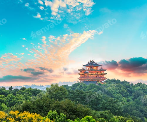 Preview: Beautiful Hangzhou West Lake And Ancient Pavilion Architectural Scenery At Sunset