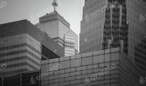 Preview: Hong Kong Commercial Building Close Up; Black And White Tone
