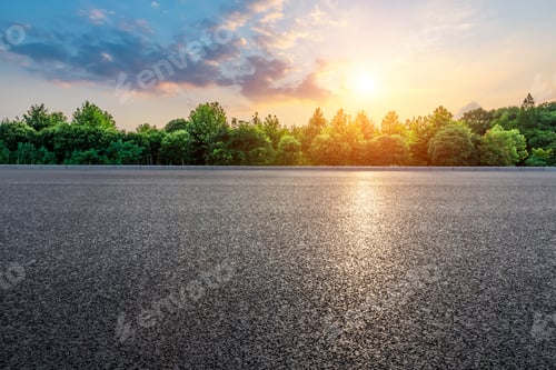 Preview: Asphalt Highway And Green Forest With Beautiful Cloud Landscape At Sunset