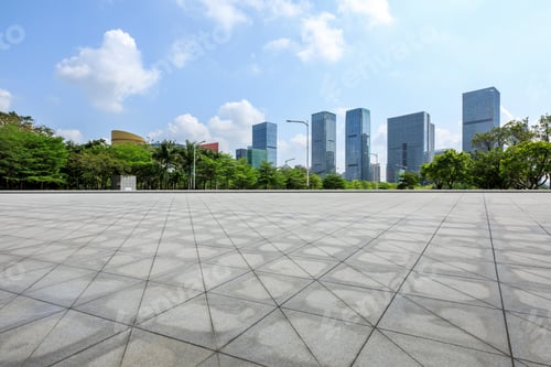 Preview: Empty Square Floor And Modern Commercial Office Buildings