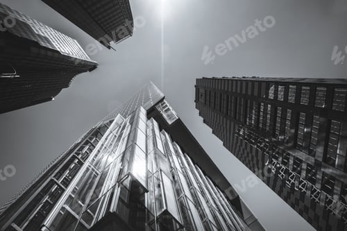 Preview: Hong Kong Commercial Building Close Up; Black And White Style