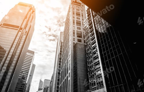 Preview: Modern Office Building Close Up In Sunlight With B&W Color