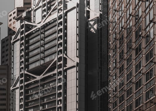 Preview: Hong Kong Business Building Closed Up; Black And Golden Color