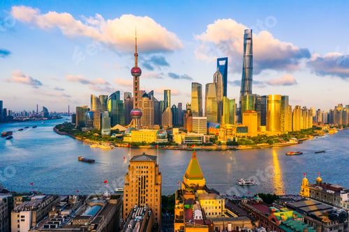 Preview: Aerial View Of Shanghai Skyline At Sunset,China.