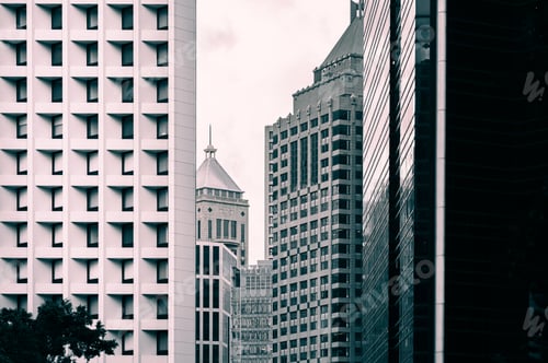 Preview: Modern Hong Kong Architecture; Hong Kong Business Building Close Up In Vintage Style