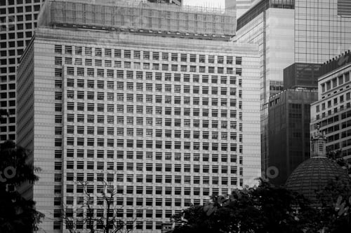 Preview: Hong Kong Commercial Building Close Up; Black And White Tone