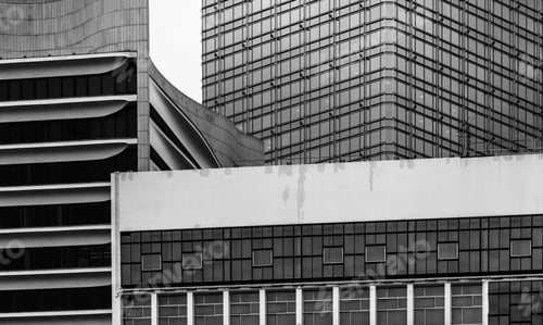 Preview: Modern Building Exterior, Architecture, Close Up With Black And White Color