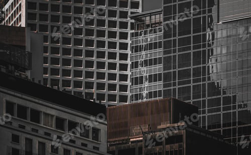 Preview: Hong Kong Business Building Closed Up; Black And Golden Color