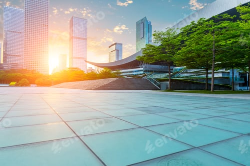 Preview: Empty Square Floor And Shenzhen City Architectural Scenery,China.