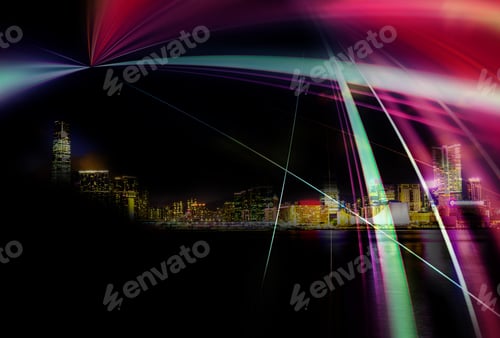 Vista previa: Double Exposure With Traffic Light In The Hong Kong City Nightview