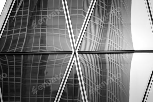 Preview: Bottom Up View Of Modern Office Building In Hong Kong In B&W Color