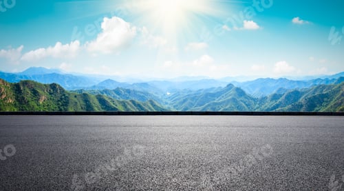Preview: Asphalt Road And Beautiful Mountain Scenery Under The Blue Sky