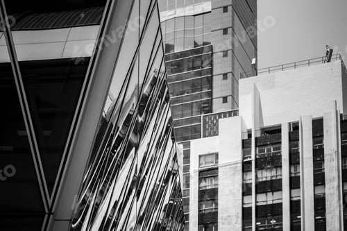 Preview: Bottom Up View Of Modern Office Building In Hong Kong In B&W Color