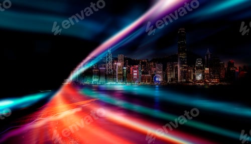 Preview: Double Exposure With Traffic Light In The Hong Kong City Nightview