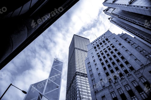 Preview: Modern Office Buildings In Central Hong Kong, Blue Tone Color Processing