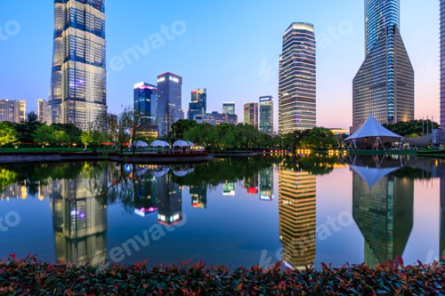 Preview: Shanghai Modern Commercial Office Buildings Scenery At Night