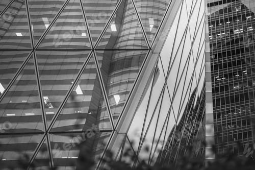 Preview: Bottom Up View Of Modern Office Building In Hong Kong With B&W Color