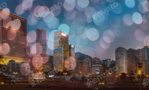 Preview: Hong Kong Harbor View At Night With Circle Bokeh