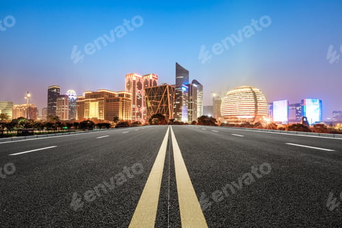 Preview: Asphalt Highway And Modern City Buildings In Hangzhou Qianjiang New City At Night