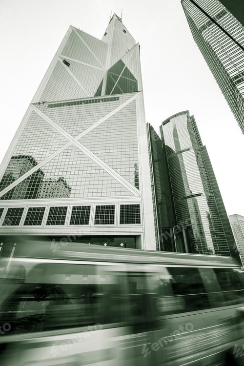 Preview: Downtown Corporate Business District Architecture, Glass Reflective Office Buildings With Green Tone