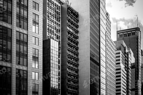 Preview: Windows Of Commercial Building In Hong Kong With B&W Color