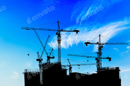 Preview: Beautiful Urban Construction Site Silhouettes At Dusk