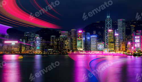 Preview: Double Exposure With Traffic Light In The Hong Kong City Night