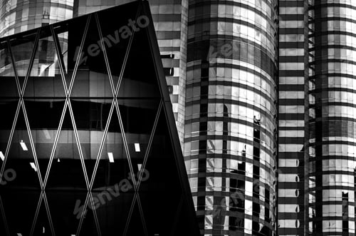 Preview: Office Buildings Stretch Up To The Sky With B&W Color