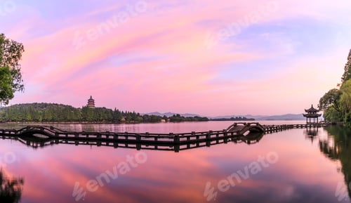 Preview: Beautiful Hangzhou West Lake Landscape At Sunset