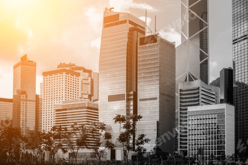 Preview: Hong Kong City View In B&W Color With Sunlight