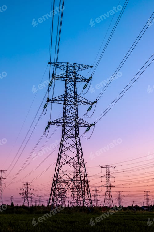 Preview: High Voltage Electricity Tower Sky Sunset Landscape,Industrial Background.