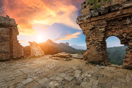 Preview: Broken Great Wall Of China At Sunset Landscape