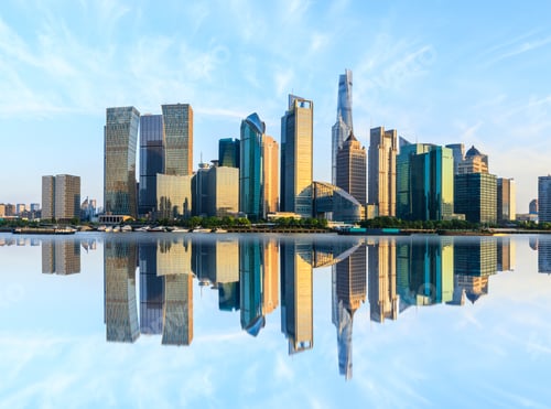 Preview: Shanghai Skyline With Modern Urban Skyscrapers At Sunset,China