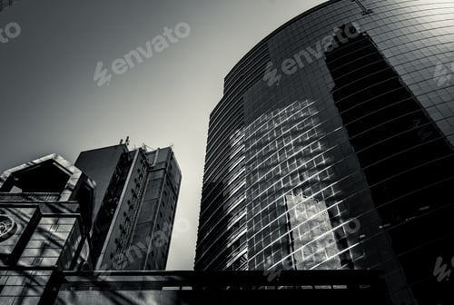 Preview: Windows Of Commercial Building In Hong Kong With B&W Color