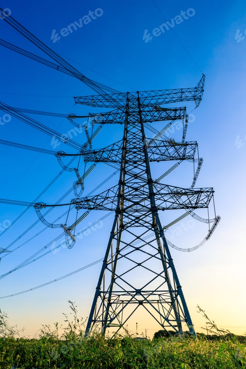 Preview: High Voltage Electricity Tower Sky Sunset Landscape,Industrial Background.