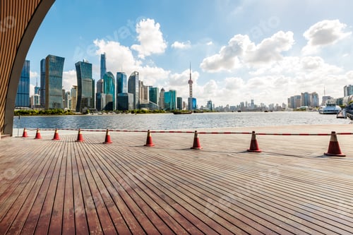 Preview: Empty City Square Floor And Modern City Commercial Buildings Scenery In Shanghai,China