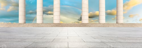 Preview: Empty Square Floor And Modern Architecture With Sky Cloud Scenery