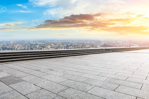 Preview: Panoramic Skyline And Buildings With Empty City Square Floor