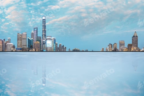 Preview: Shanghai Skyline And Modern City Skyscrapers With Empty Floor At Night,China