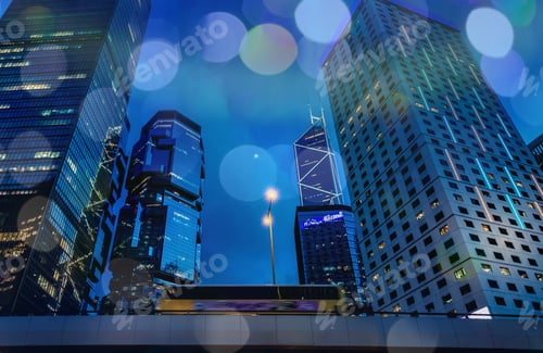 Preview: Hong Kong Harbor View At Night With Circle Bokeh