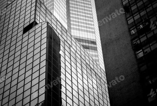 Preview: Windows Of Business Building In Hong Kong With B&W Color