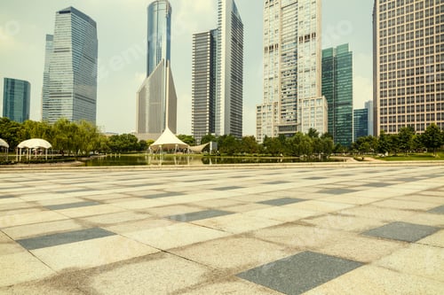 Preview: Shanghai Empty Square With Skyline And Modern Buildings,China